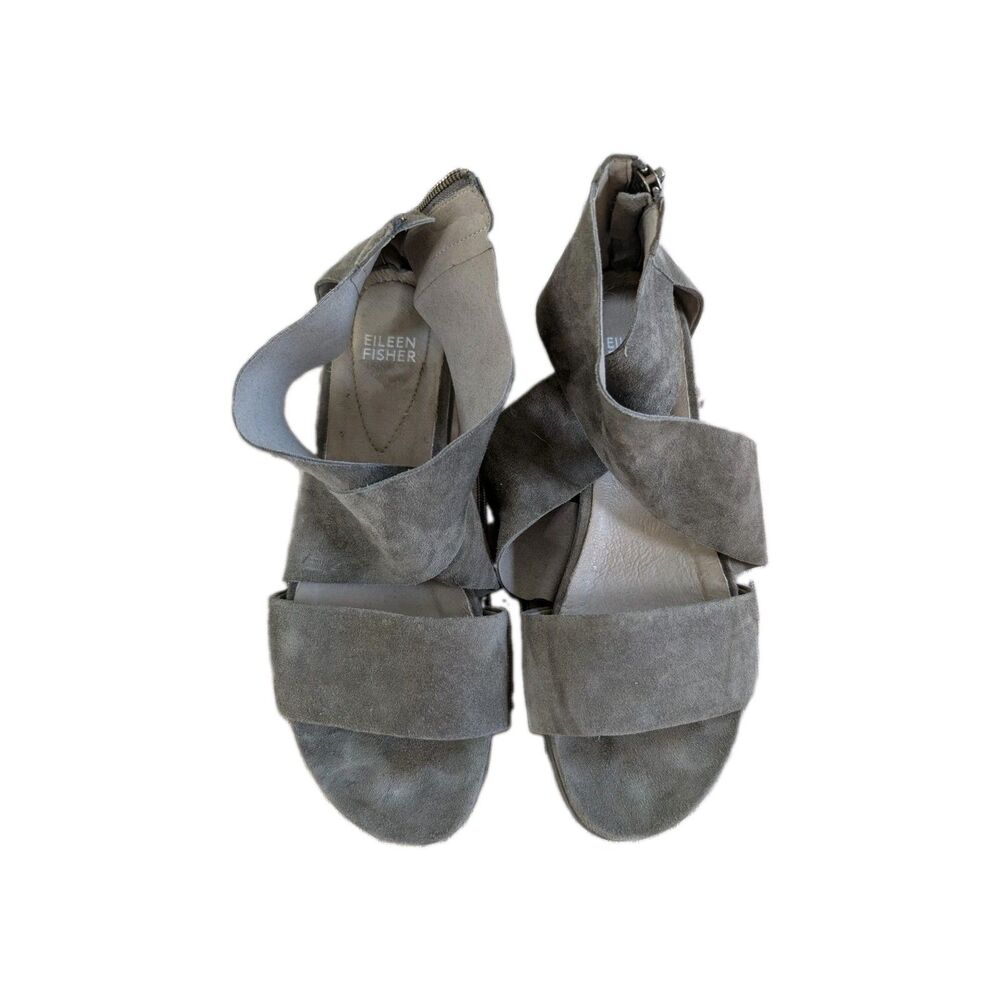 Eileen Fisher Gray Suede Sandals Back Zipper 8